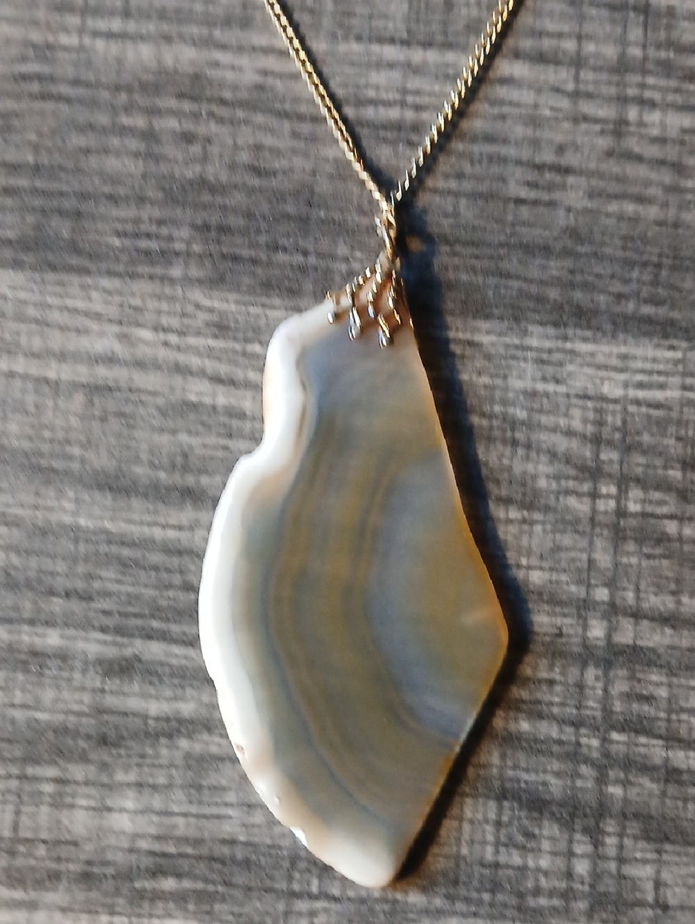 Gold Bail Agate Slice Necklace - White and Gray